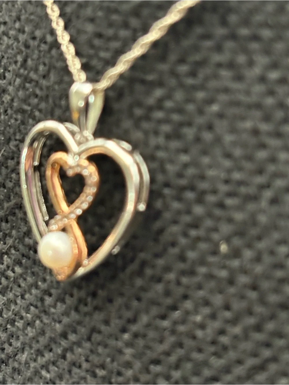 Two-Tone Heart Diamond & Pearl Infinity Necklace - Gold and Silver